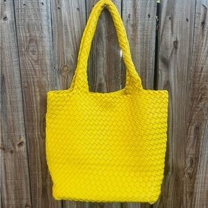 Vegan leather woven tote yellow